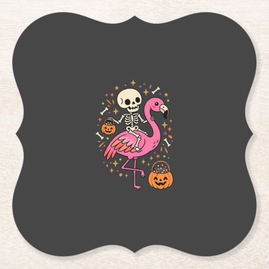 Halloween Flamingo Skelet Snoep Emmer Vector Afbee Kartonnen Onderzetters (Voorkant)