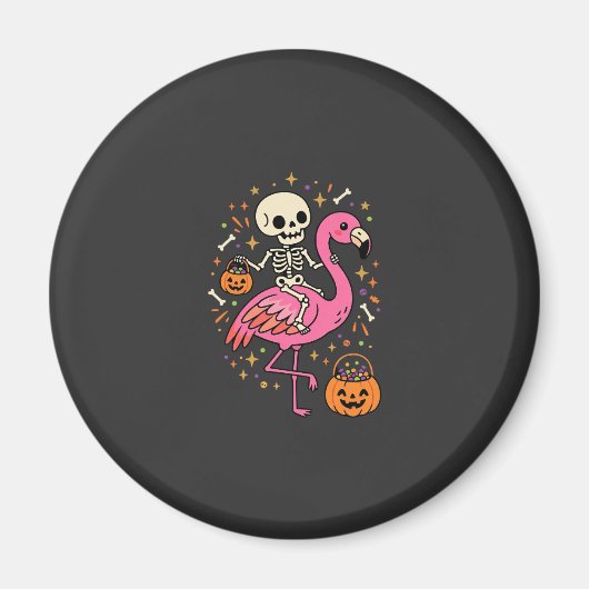 Halloween Flamingo Skelet Snoep Emmer Vector Afbee Magneet (Voorkant)