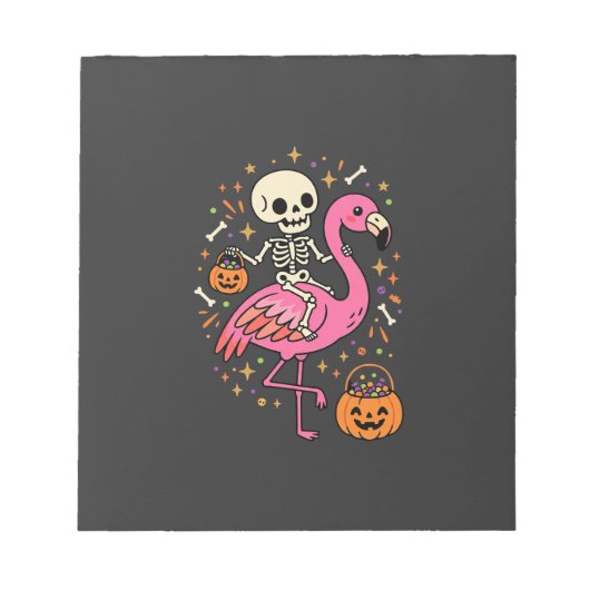 Halloween Flamingo Skelet Snoep Emmer Vector Afbee Notitieblok (Voorkant)