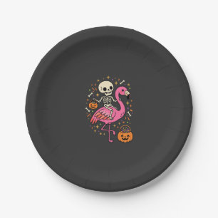 Halloween Flamingo Skelet Snoep Emmer Vector Afbee Papieren Bordje