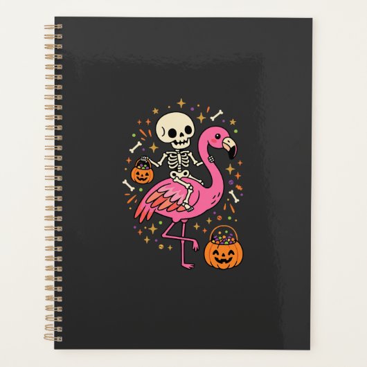 Halloween Flamingo Skelet Snoep Emmer Vector Afbee Planner (Voorkant)