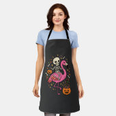 Halloween Flamingo Skelet Snoep Emmer Vector Afbee Schort (Gedragen)