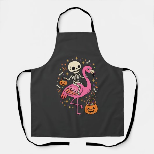 Halloween Flamingo Skelet Snoep Emmer Vector Afbee Schort (Voorkant)