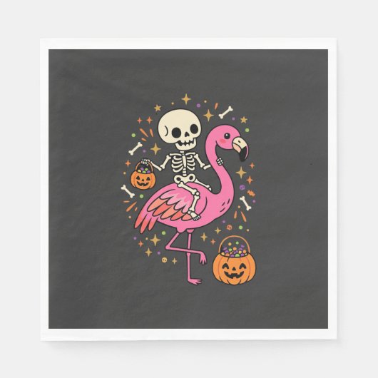 Halloween Flamingo Skelet Snoep Emmer Vector Afbee Servet (Voorkant)