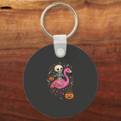 Halloween Flamingo Skelet Snoep Emmer Vector Afbee Sleutelhanger (Voorkant)