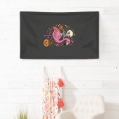 Halloween Flamingo Skelet Snoep Emmer Vector Afbee Spandoek (Insitu)
