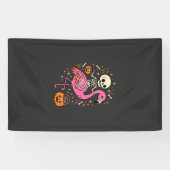 Halloween Flamingo Skelet Snoep Emmer Vector Afbee Spandoek (Horizontaal)