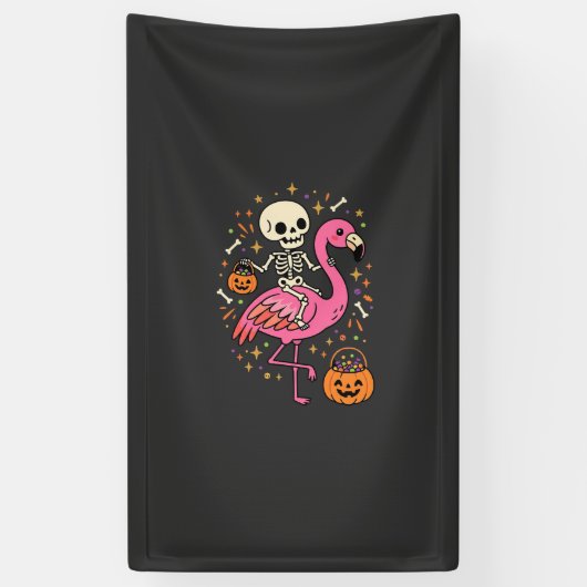 Halloween Flamingo Skelet Snoep Emmer Vector Afbee Spandoek (Verticaal)