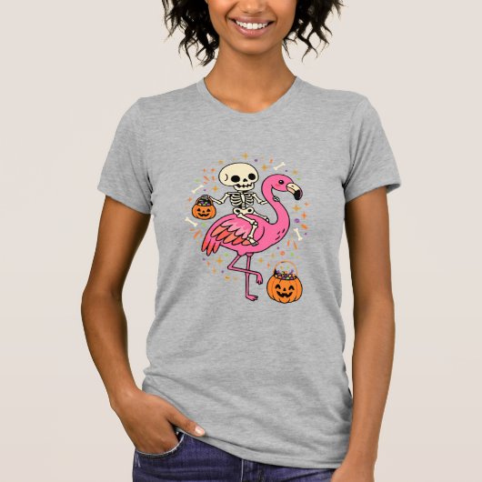 Halloween Flamingo Skelet Snoep Emmer Vector Afbee T-shirt (Voorkant)