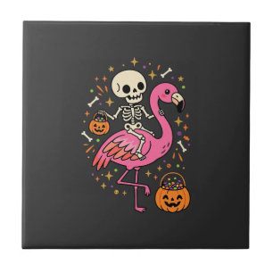 Halloween Flamingo Skelet Snoep Emmer Vector Afbee Tegeltje