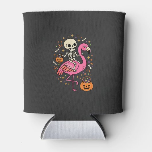Halloween Flamingo Skelet Suiker Emmer Vector Afbe Blikjeskoeler (Voorkant)