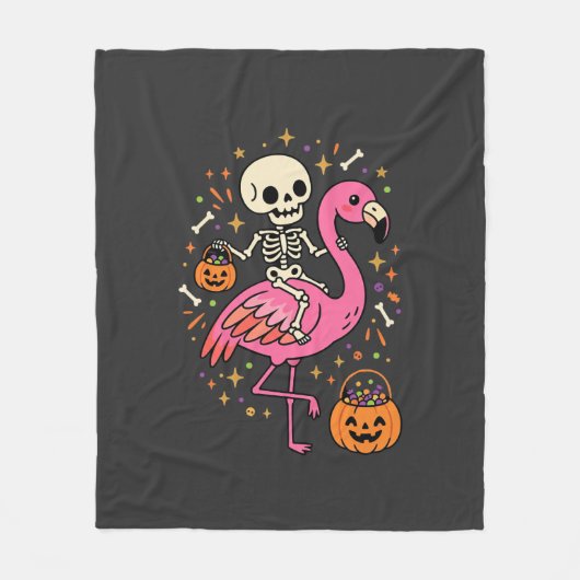 Halloween Flamingo Skelet Suiker Emmer Vector Afbe Fleece Deken (Voorkant)