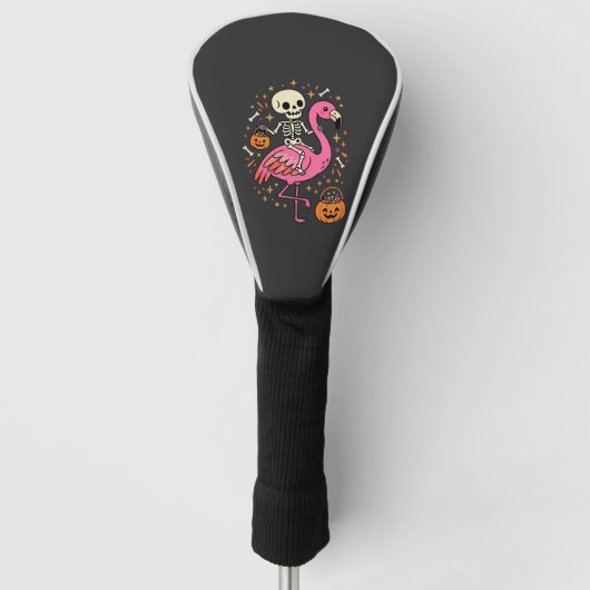 Halloween Flamingo Skelet Suiker Emmer Vector Afbe Golfheadcover (Voorkant)