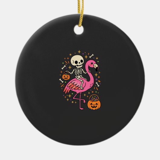 Halloween Flamingo Skelet Suiker Emmer Vector Afbe Keramisch Ornament (Voorkant)