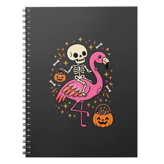Halloween Flamingo Skelet Suiker Emmer Vector Afbe Notitieboek (Voorkant)