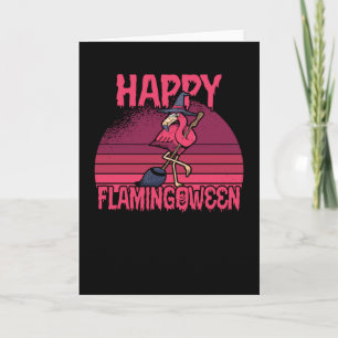 Halloween Flamingween Flamingo Witch Broom Retro Kaart