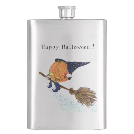 Halloween Flask heks Pumpkin Flying Broom Flacon (Voorkant)