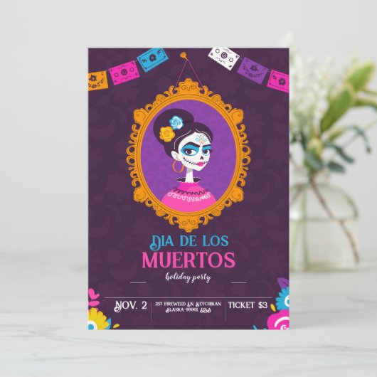 Halloween Flat uitnodiging voor de dag van de dode (Staand voorkant)