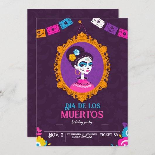 Halloween Flat uitnodiging voor de dag van de dode (Voorkant / Achterkant)