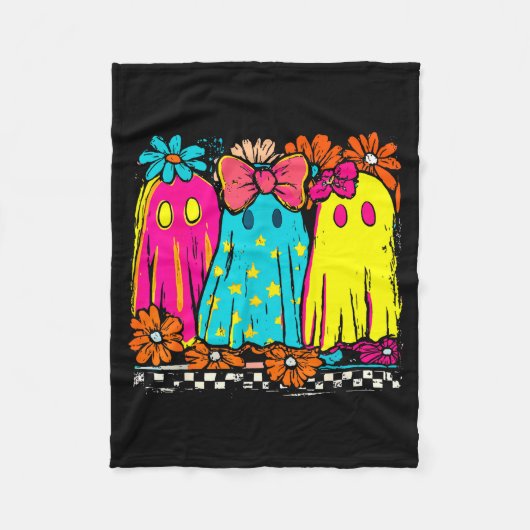 Halloween Floral Boo Ghost Cute Girly Bow Soky Vib Fleece Deken (Voorkant)