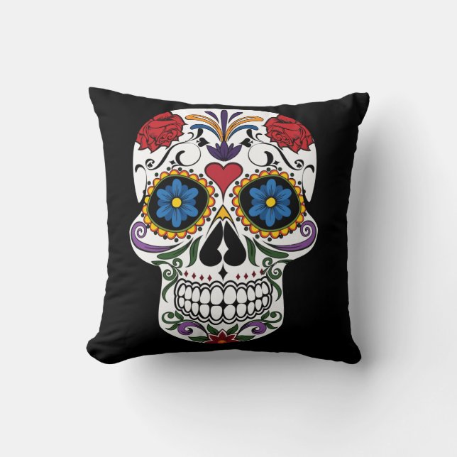 Halloween Floral  Punk Sugar Skull Kussen (Voorkant)