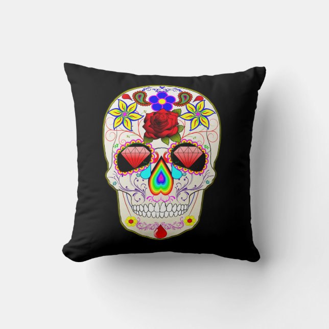 Halloween Floral  Punk Sugar Skull Kussen (Voorkant)
