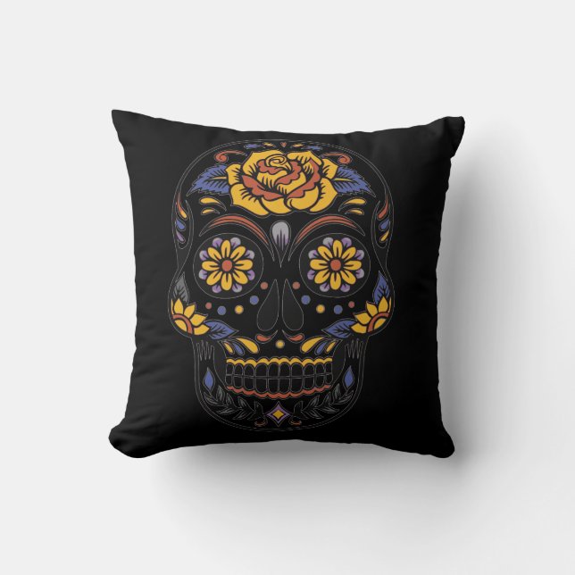 Halloween Floral  Punk Sugar Skull Kussen (Voorkant)