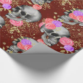 Halloween Floral Rozen Scary Creepy Skull Glitter Cadeaupapier (Hoek)