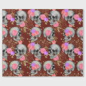 Halloween Floral Rozen Scary Creepy Skull Glitter Cadeaupapier (Vlak)
