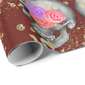 Halloween Floral Rozen Scary Creepy Skull Glitter Cadeaupapier (Rol Hoek)