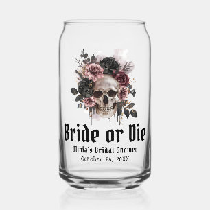 Halloween Floral Skull Bride or Die Vrijgezellenfe Blikvorm Glas