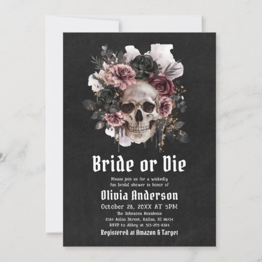 Halloween Floral Skull Bride or Die Vrijgezellenfe Kaart (Voorkant)