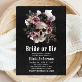 Halloween Floral Skull Bride or Die Vrijgezellenfe Kaart