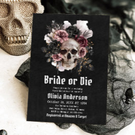 Halloween Floral Skull Bride or Die Vrijgezellenfe Kaart