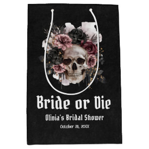 Halloween Floral Skull Bride or Die Vrijgezellenfe Medium Cadeauzakje