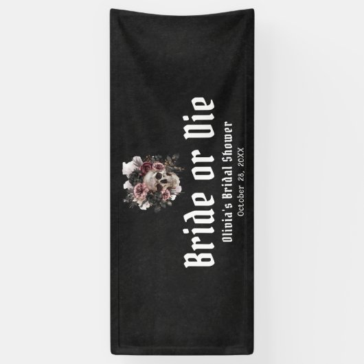 Halloween Floral Skull Bride or Die Vrijgezellenfe Spandoek (Verticaal)