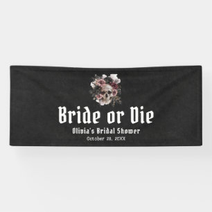 Halloween Floral Skull Bride or Die Vrijgezellenfe Spandoek
