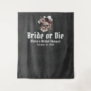 Halloween Floral Skull Bride or Die Vrijgezellenfe Wandkleed