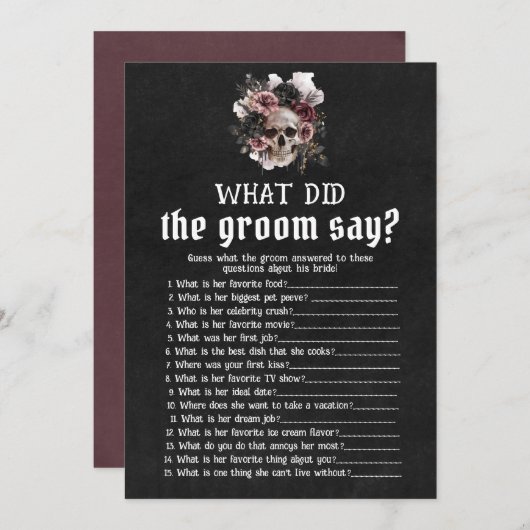 Halloween Floral Skull Wat zei de bruidegom Spel Kaart (Voorkant / Achterkant)