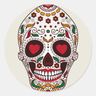 Halloween Floral Sugar Skull Classic Round Sticker
