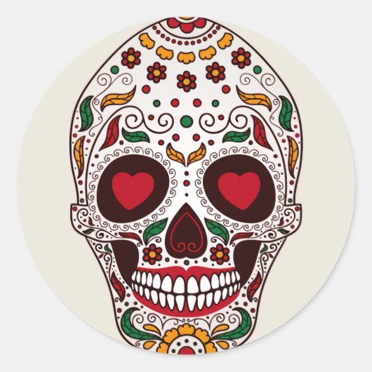 Halloween Floral Sugar Skull Classic Round Sticker (Voorkant)