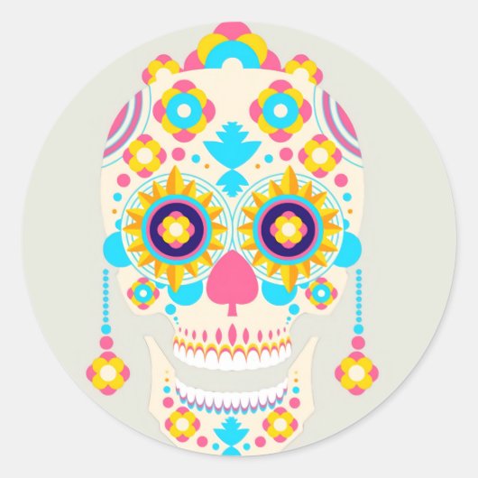 Halloween Floral Sugar Skull Classic Round Sticker (Voorkant)