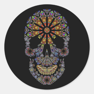 Halloween Floral Sugar Skull Classic Round Sticker