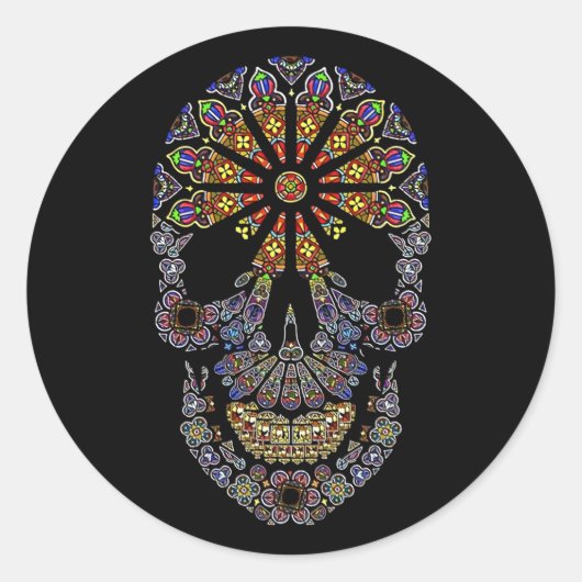 Halloween Floral Sugar Skull Classic Round Sticker (Voorkant)