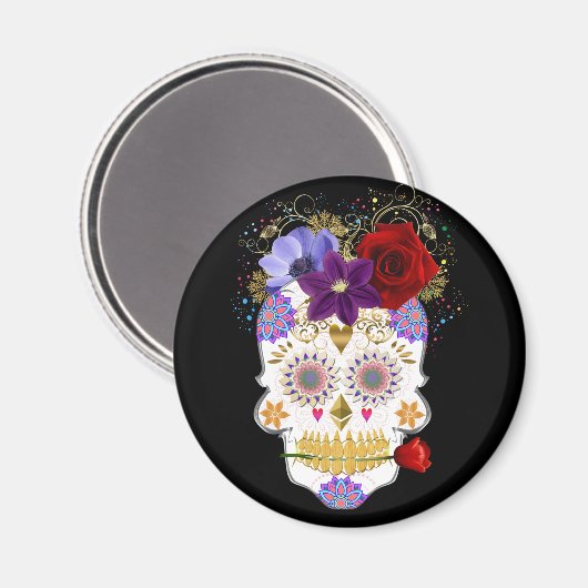 Halloween Floral Sugar Skull Magnet (Voorkant / Achterkant)