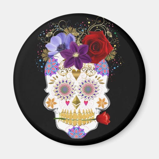 Halloween Floral Sugar Skull Magnet (Voorkant)