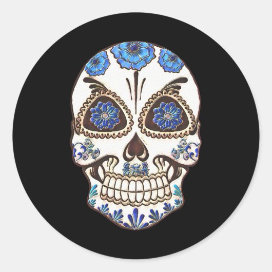 Halloween Floral Sugar Skull Ronde Sticker (Voorkant)