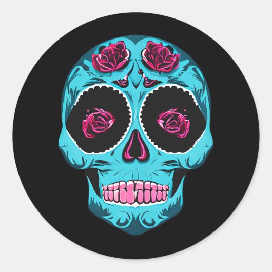 Halloween Floral Sugar Skull Ronde Sticker (Voorkant)