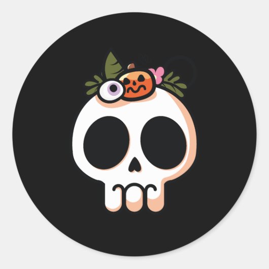 Halloween Floral Sugar Skull Ronde Sticker (Voorkant)