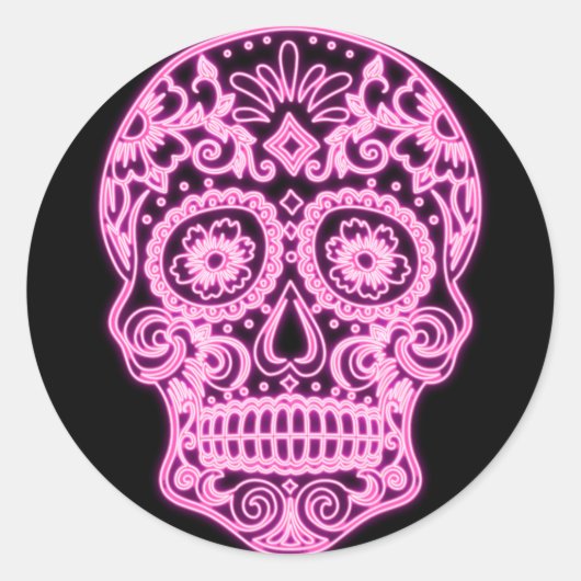 Halloween Floral Sugar Skull Ronde Sticker (Voorkant)